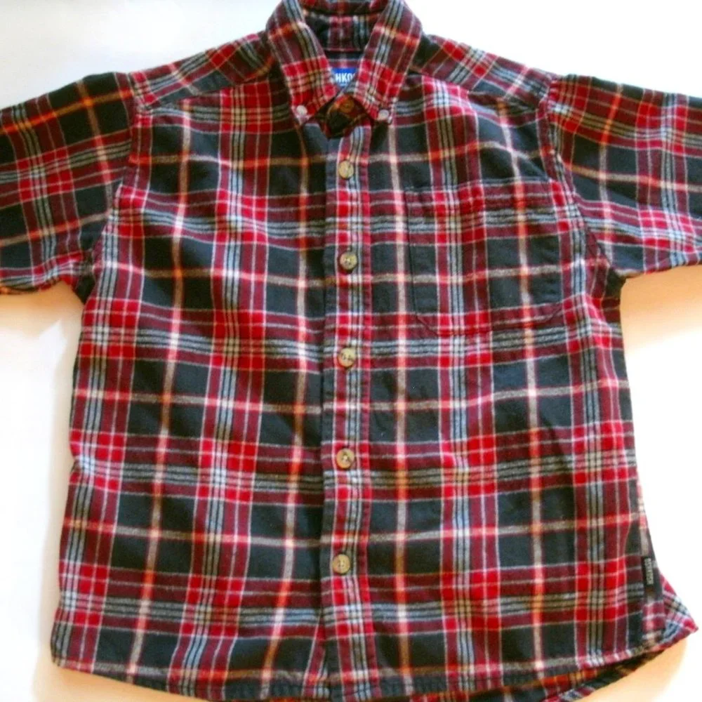 Oshkosh Boys Shirt Button Down Red Black Plaid Long Sleeve Size 6